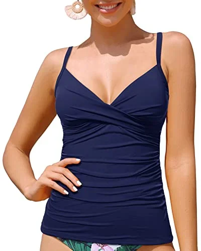 Tummy Control Twist V Neck Tankini Top Women's Swimwear Bathing Suits