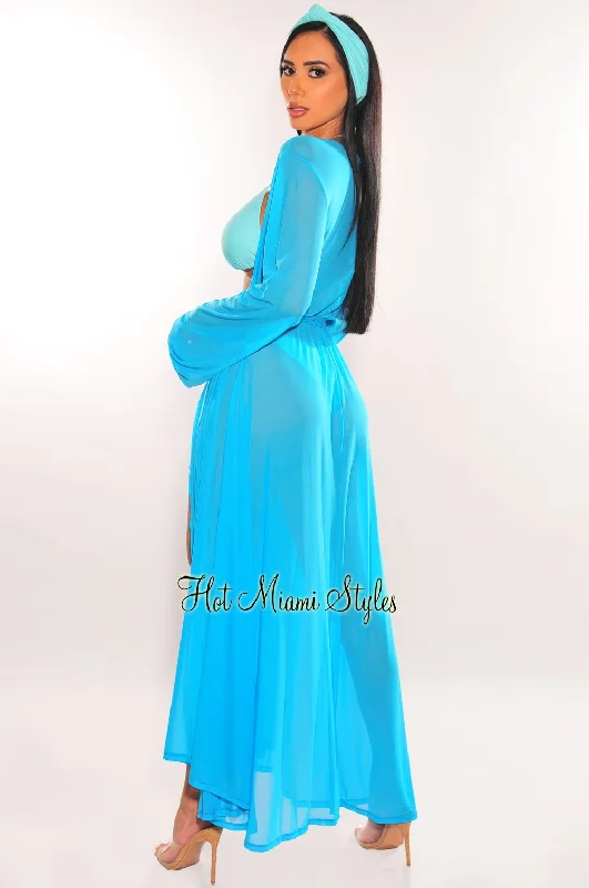 turquoise-mesh-long-sleeves-belted-maxi-cover-up