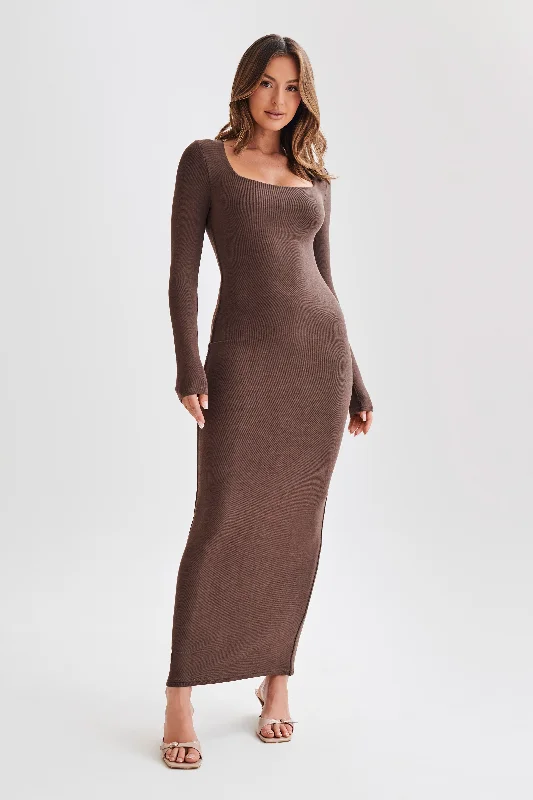 vanessa-modal-long-sleeve-midi-dress-chocolate