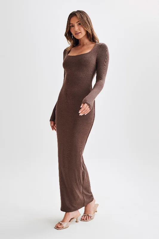 vanessa-modal-long-sleeve-midi-dress-chocolate