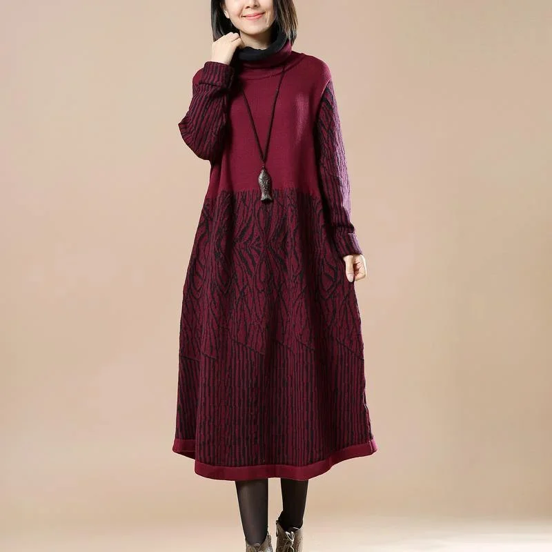 vintage burgundy knit dresses oversized pullover boutique long maxi dress sweaters floral