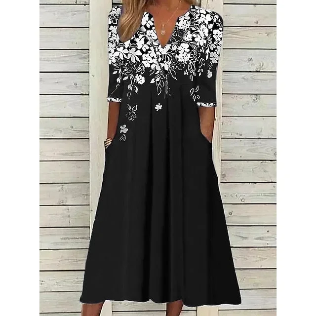 CityHottie - Women's Casual Dress T Shirt Dress Tee Dress Shift Dress Midi Dress Black Wine Blue Half Sleeve Floral Patchwork Summer Spring Crew Neck Fashion 2024 S M L XL 2XL 3XL