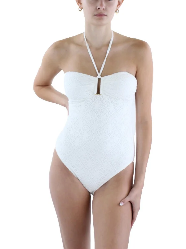 Womens Crochet Polyester One-Piece Swimsuit