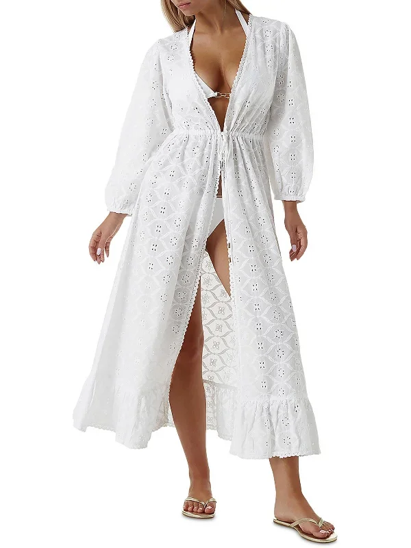 Womens Embroidered Long Cover-Up