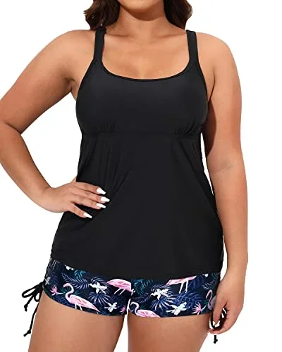 Tummy Control Bathing Suit Plus Size Swimwear For Women-Black Flamingo