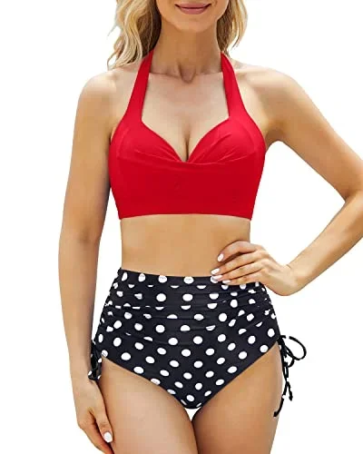 Clasp Hook Closure Push Up Bikini Top High Waisted Bikini For Women-Red Dot