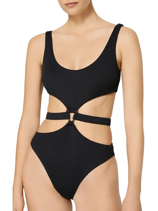 Womens Ribbed Knit Light Support One-Piece Swimsuit