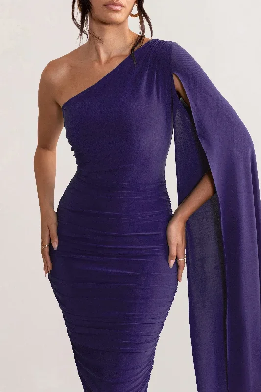 yara-purple-one-shoulder-cape-ruched-midi-dress-cl127661104