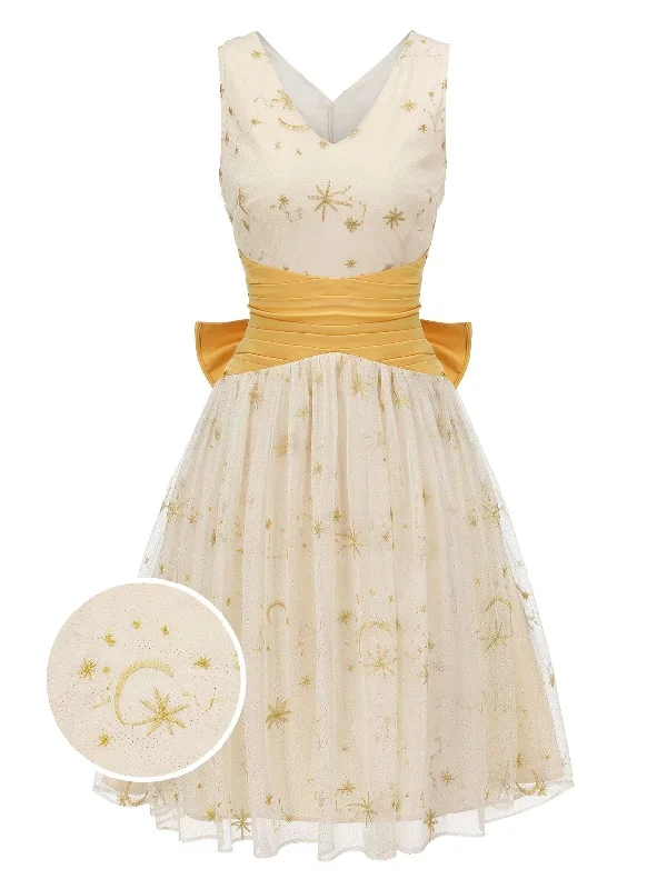 Yellow 1950s Mesh Patchwork Swing Dress