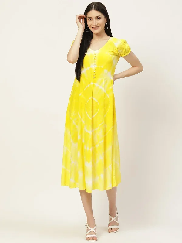 yellow-tie-and-dye-dress-for-women