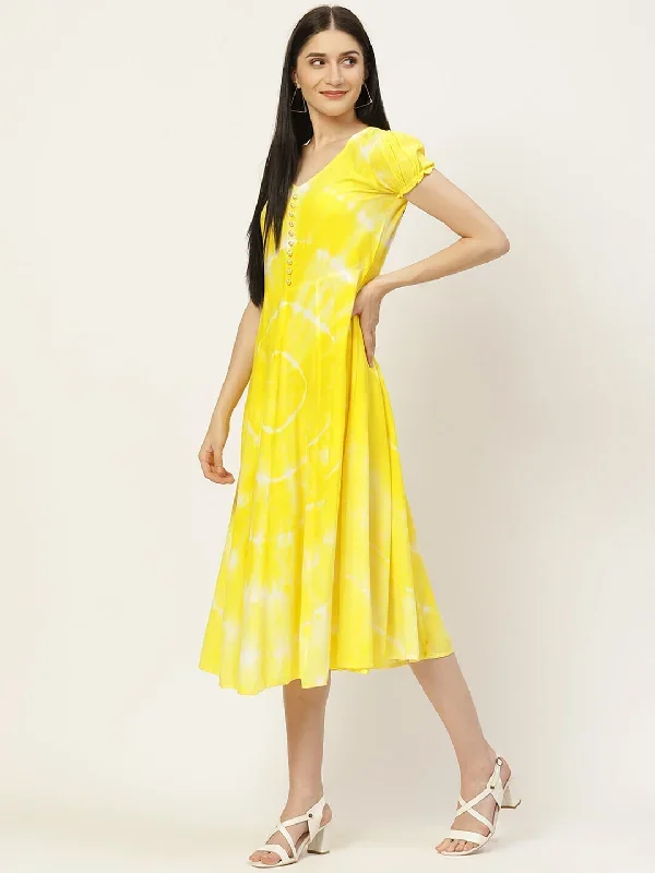 yellow-tie-and-dye-dress-for-women